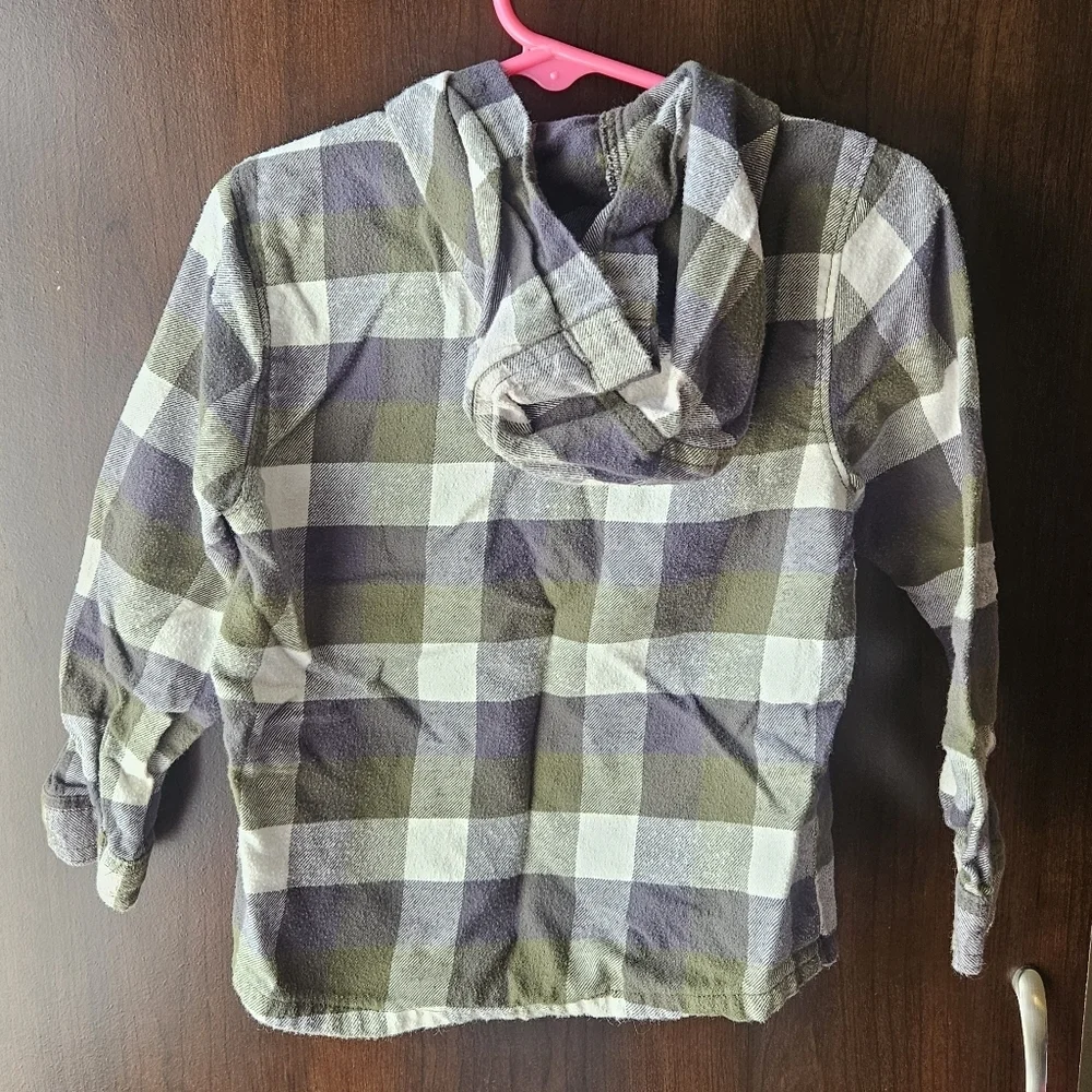 Wonder Nation Plaid Hooded Jacket - Olive and Navy